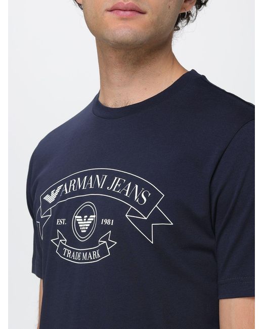 Emporio Armani Blue Slim Fit Cotton T-Shirt With Contrast Logo for men