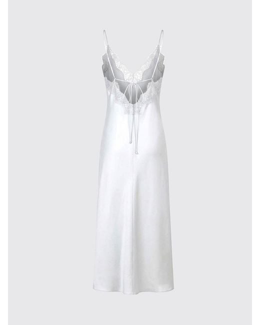Rohe White Silk Slip Dress With Lace Inserts