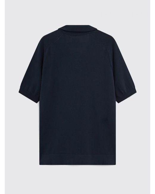 C P Company Blue V-Neck Cotton Knit Polo Shirt for men