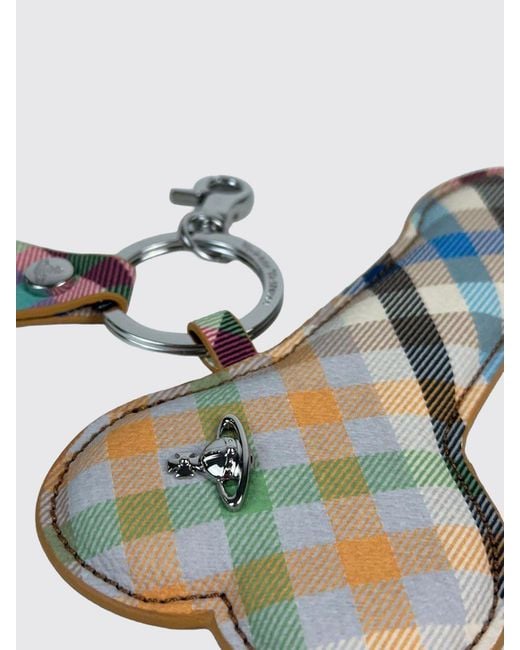 Vivienne Westwood Blue Tartan Pattern Orb Logo Keychain for men