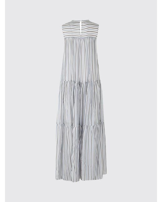 Semicouture White Luigia Striped Cotton And Silk Sleeveless Dress