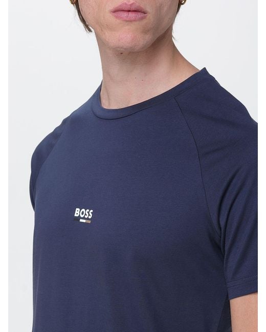 Boss Blue Cotton T-Shirt With Mini Logo for men
