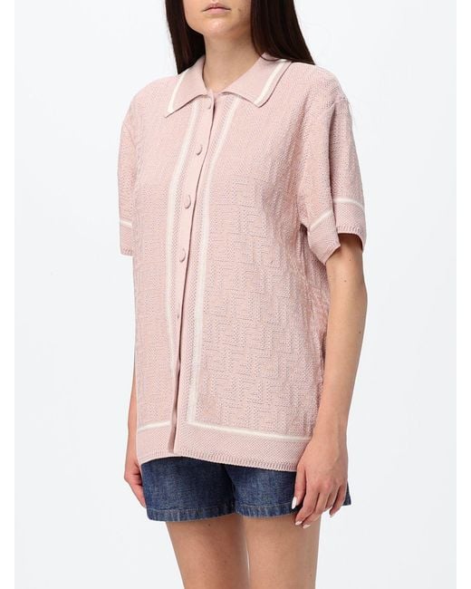Fendi Pink Ff Monogram All-Over Cotton Knit Polo Shirt