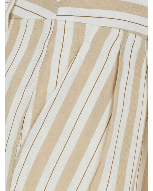 Semicouture White High-Waisted Striped Linen Shorts With Belt Loops