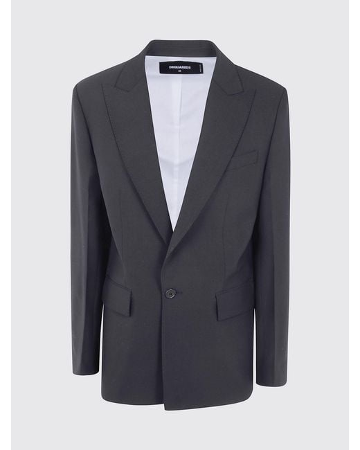 DSquared² Blue Single-Breasted Wool Blend Blazer With Peak Lapels And Flap Pockets