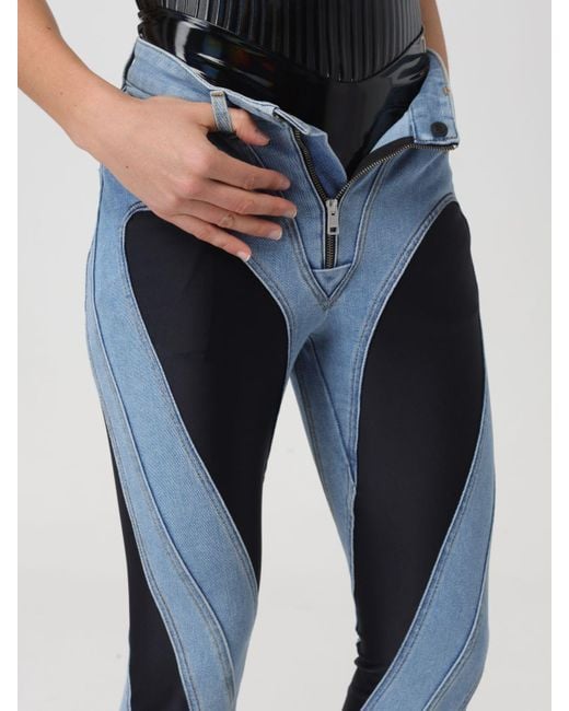 Jeans "Bi-Material" di Mugler in Blue