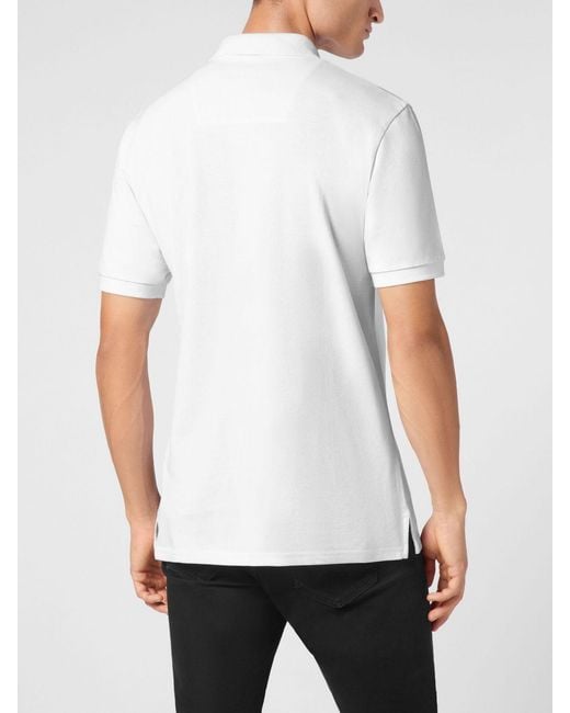Philipp Plein White Short-Sleeve Stretch Cotton Polo Shirt With Metal Logo for men