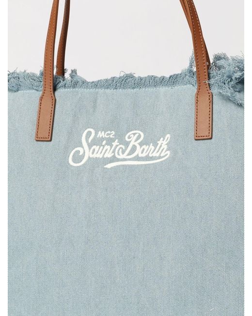 Mc2 Saint Barth Blue Cotton Blend Shoulder Bag With Logo