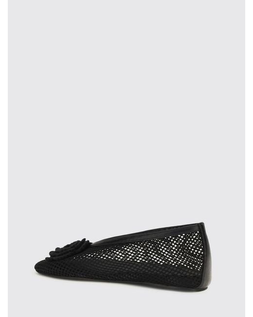 Ganni Black Jenny Perforated Technical Fabric Ballet Flats With Flower Appliqué