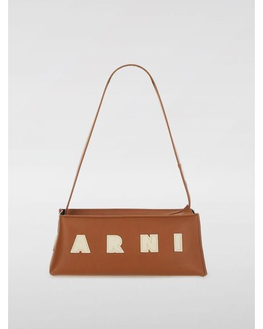 Marni White Calfskin Shoulder Bag With Logo