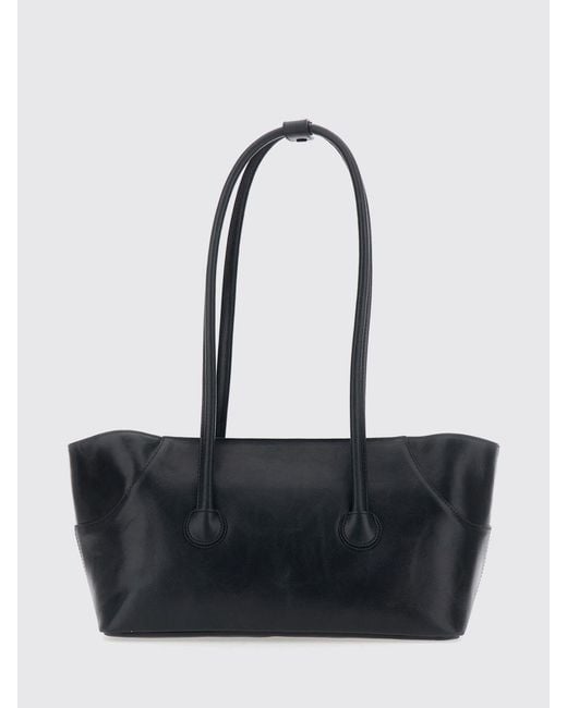 MARGE SHERWOOD Black Boat Leather Shoulder Bag With Double Handle