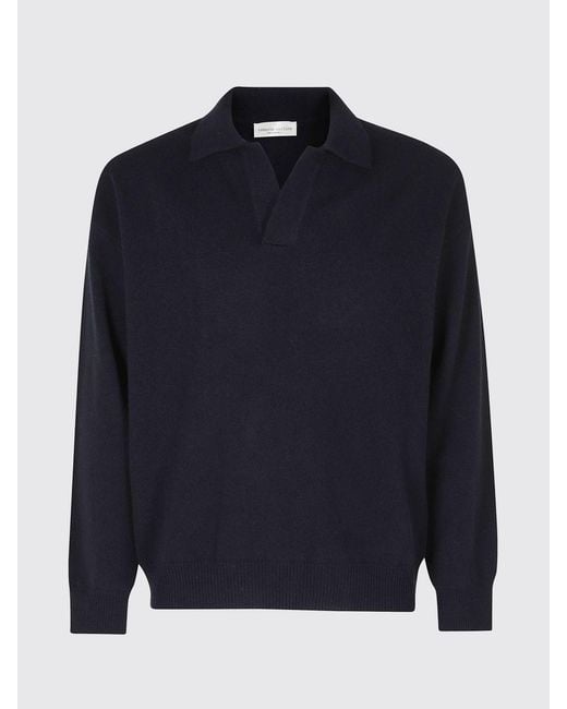 Roberto Collina Blue Long-Sleeved Merino Wool Knit Polo Shirt for men