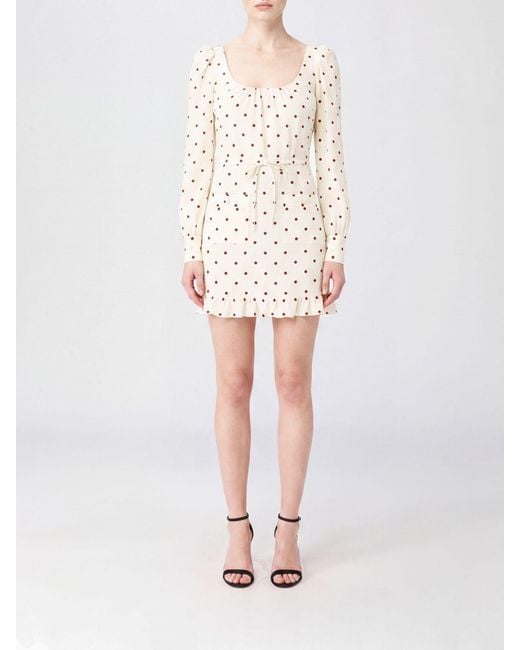 Alessandra Rich White Polka Dot Silk Long-Sleeve Sheath Mini Dress