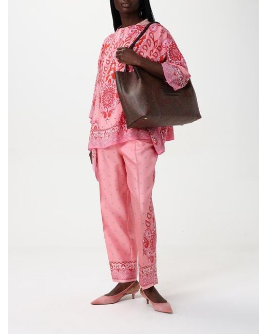 Etro Brown Paisley Libra Coated Cotton Bag