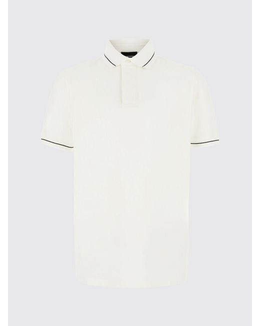 Emporio Armani White Slim Fit Cotton Polo Shirt With Contrast Trims for men