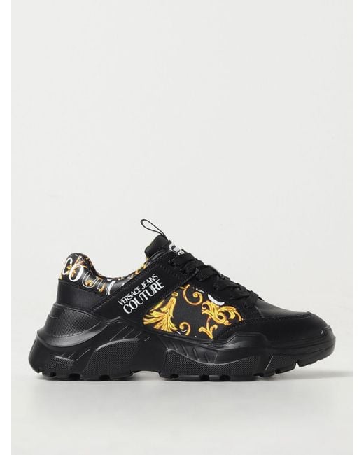Sneakers in pelle con motivo Baroque di Versace in Black da Uomo