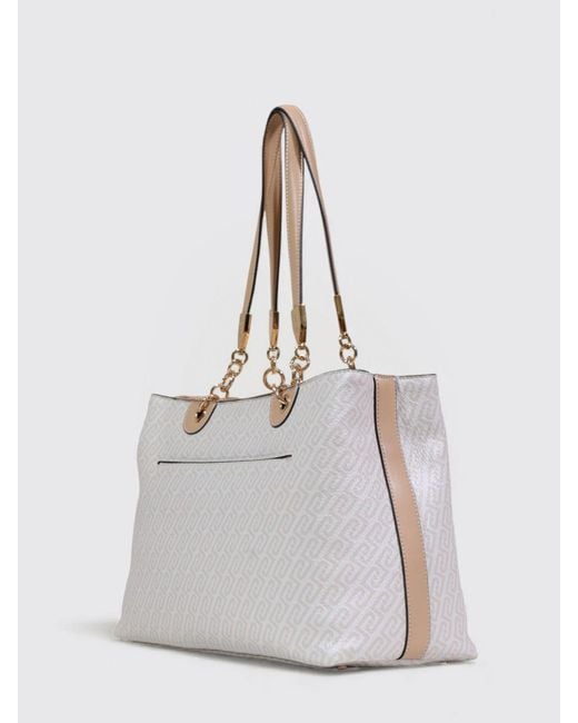 Liu Jo White Grained Faux Leather Bag With All Over Monogram