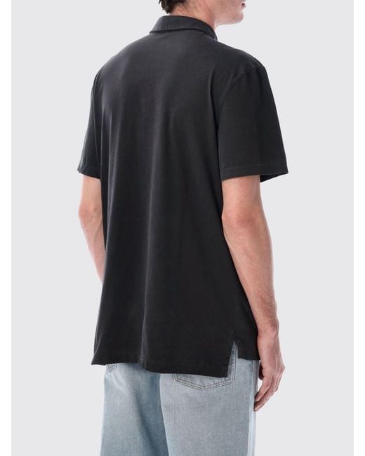 James Perse Black Short-Sleeved Supima Cotton Polo With 3-Button Placket for men