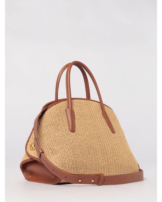 Coccinelle Natural Tylde Crochet Raffia And Hammered Leather Bag