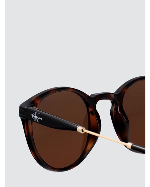 Calvin Klein Brown Rounded Tortoiseshell Acetate Sunglasses for men