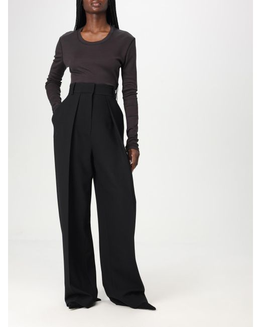 Khaite Black Highwaisted Pleated Wideleg Trousers