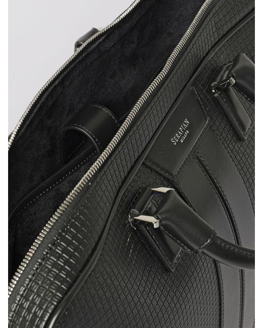 Serapian Black Aktentasche Aus Leder Und Harzbeschichtetem Canvas