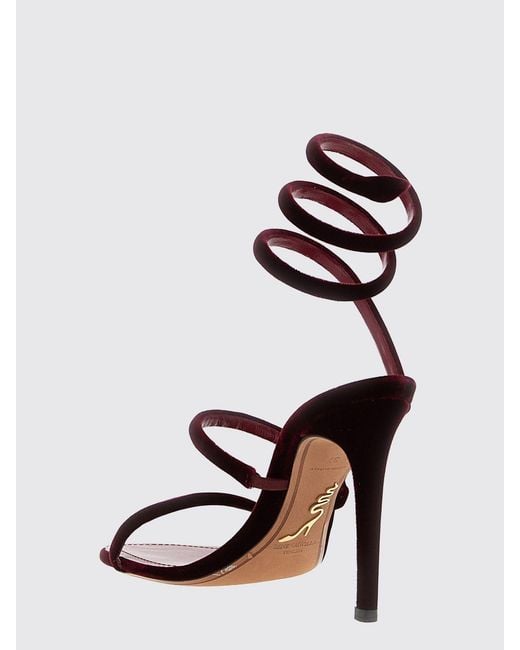 Rene Caovilla Multicolor High-Heeled Velvet Sandals With Snake Strap And Stiletto Heel
