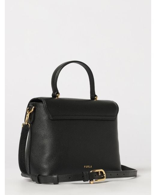 Furla Black Moonlight Cowhide Leather Handbag By With Flap Closure