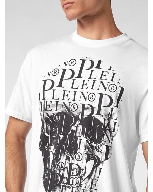 Philipp Plein White Cotton T-Shirt With Skull Print And Hexagon Logo for men