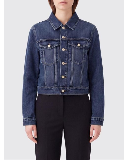 7 For All Mankind Blue Cotton Denim Shirt Jacket With Patch Pockets