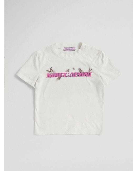 MACCAPANI White Logo Viscose T-Shirt