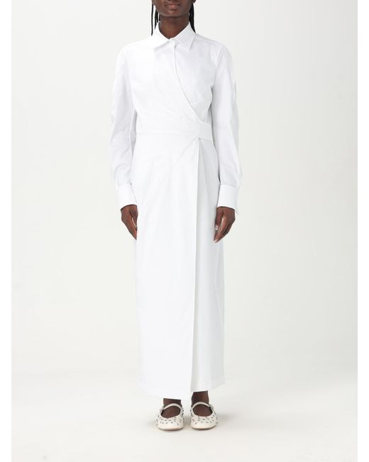Max Mara White Elegant Wrap Dress With Long Sleeves And Flowing Silhouette