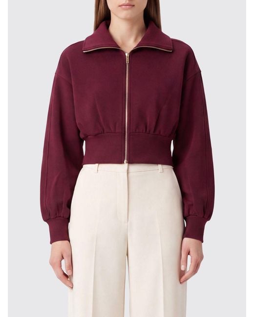 Twinset Red Cropped Viscose Jersey Zip-Up Sweatshirt With Dropped Shoulders