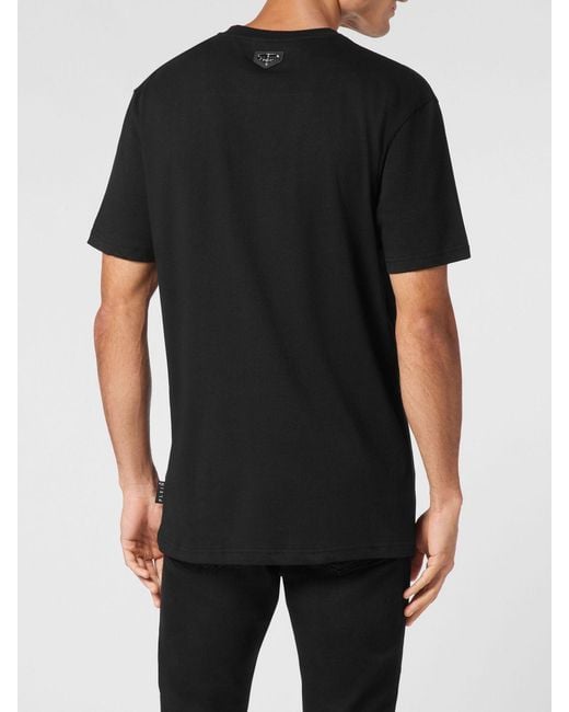 Philipp Plein Black Cotton T-Shirt With Skull And Logo Print for men
