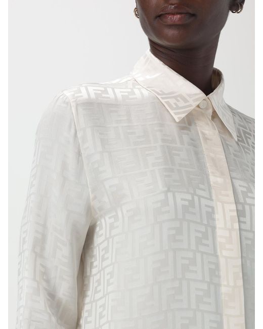 Camisa De Seda Estampada Fendi de color White
