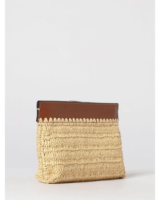 Ralph Lauren Natural Raffia And Leather Clutch