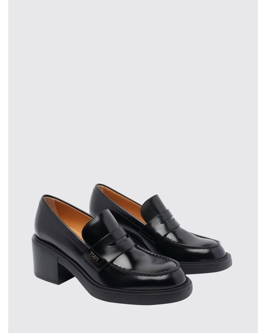 Tod's Black Brushed Calfskin Loafers With Metallic Logo