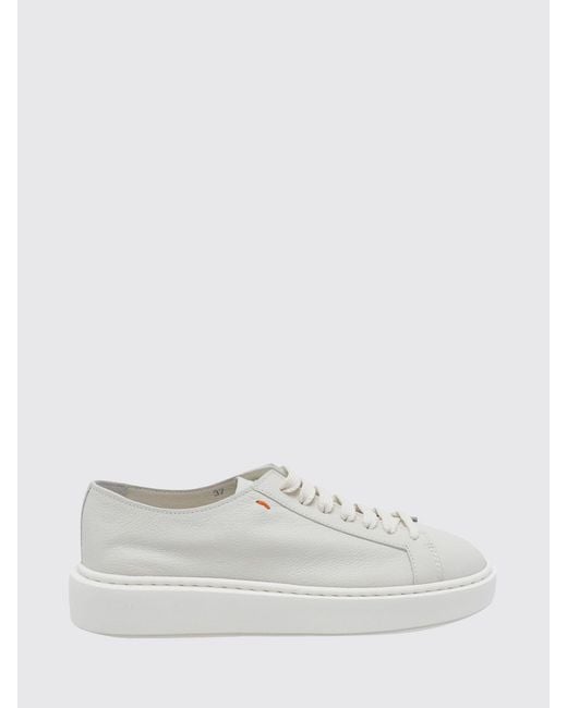 Santoni White Grainy Leather Sneakers