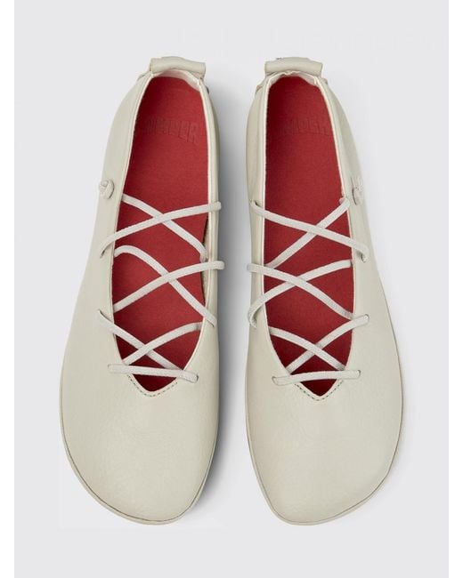 Camper White Right Nina Leather Ballerina Flats