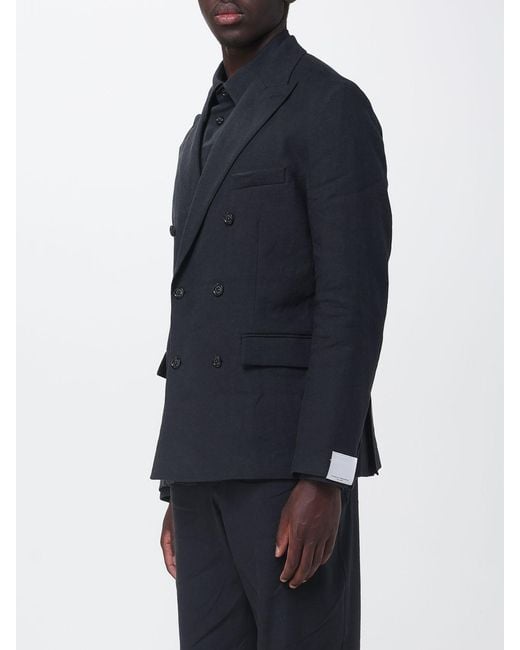 Paolo Pecora Blue Linen And Viscose Double-Breasted Blazer for men