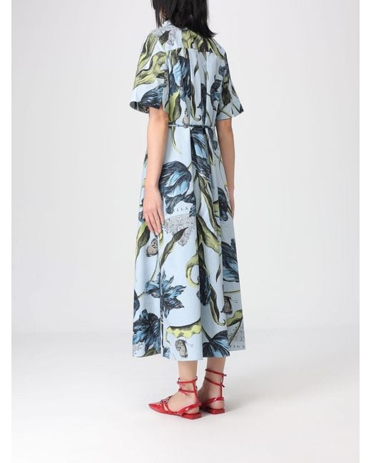 Erdem Blue Cotton Shirtdress With Floral Print