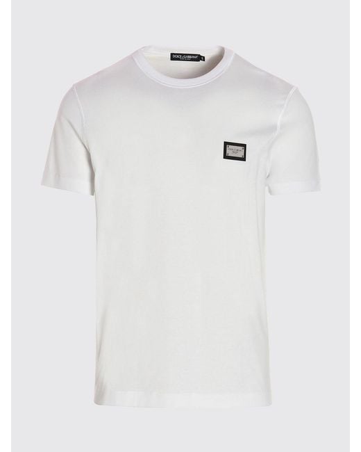 Dolce & Gabbana White Dolce &Amp Gabbana Cotton T-Shirt With Metal Logo Plaque for men