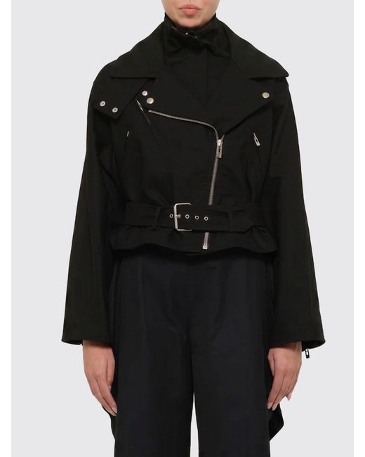 Alaïa Black Cropped Cotton Biker Jacket With Adjustable Waist Belt