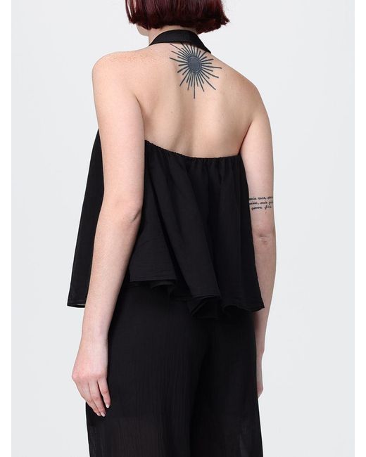 Pinko Black Cotton Halter-Neck Top With Braided Tie-Up Straps
