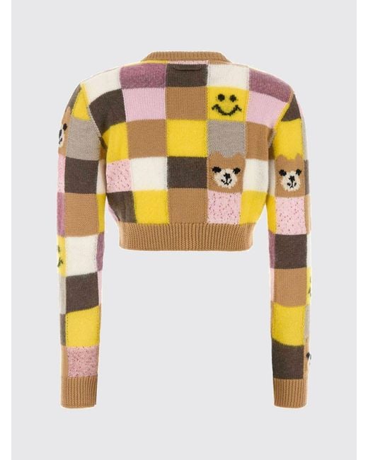Moschino Yellow Plaid Wool Blend Crop Cardigan
