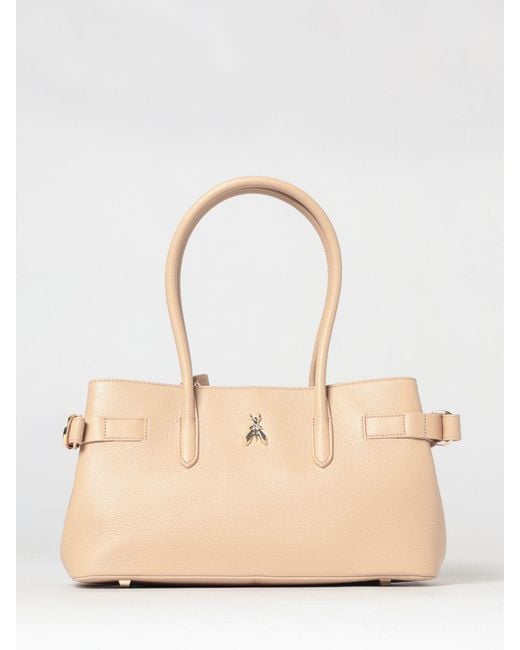 Patrizia Pepe Natural Calfskin Leather Shoulder Bag With Fly Logo And Double Handle