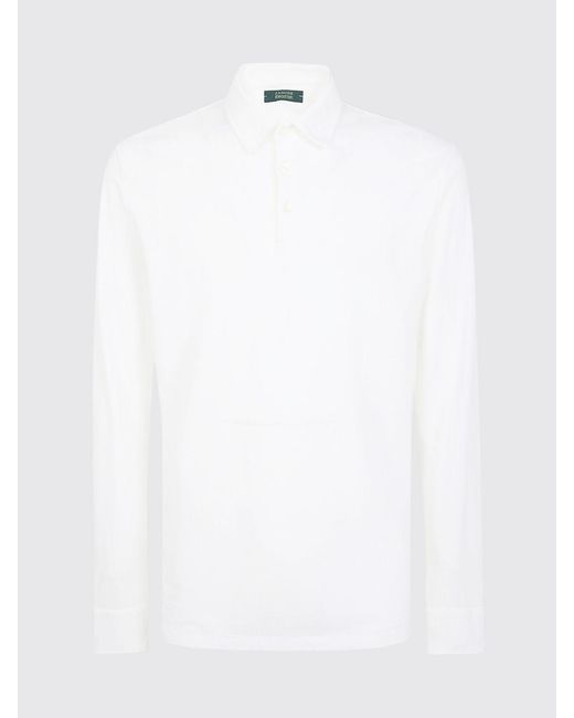 Zanone White Long-Sleeved 100% Cotton Polo Shirt With Classic Collar for men