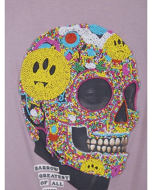 Barrow Purple Cotton T-Shirt With Skull Print for men