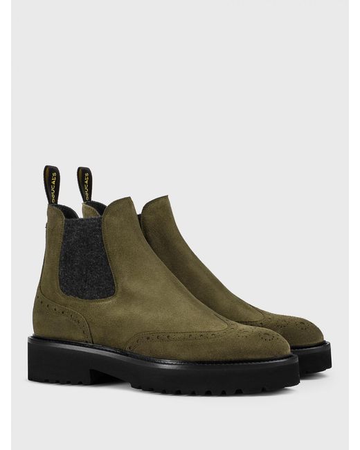 Doucal's Green Suede Ankle Boots With Brogue Motif