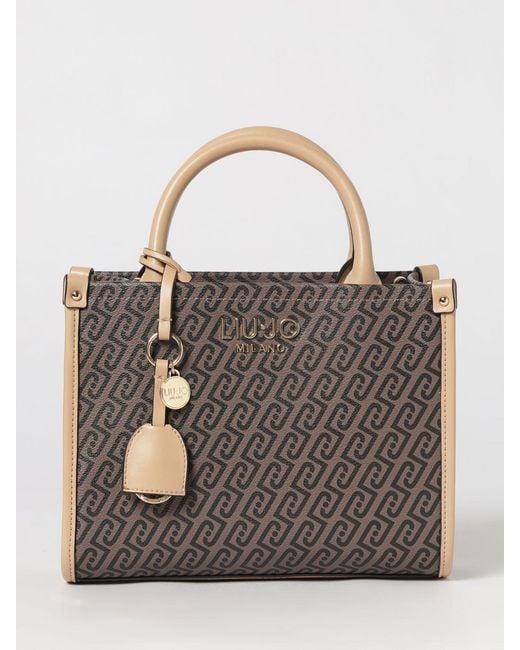 Liu Jo Gray Monogram Print Handbag With Double Handle And Adjustable Shoulder Strap